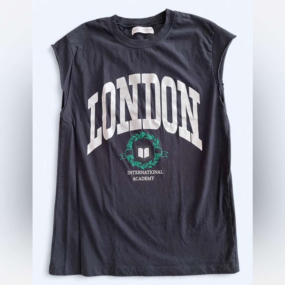 Zara varsity academia streetwear casual university navy London sleeveless top